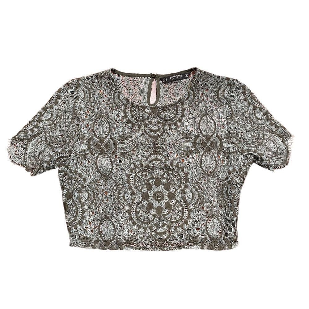 Zara Green Lace Floral Crop Top Small